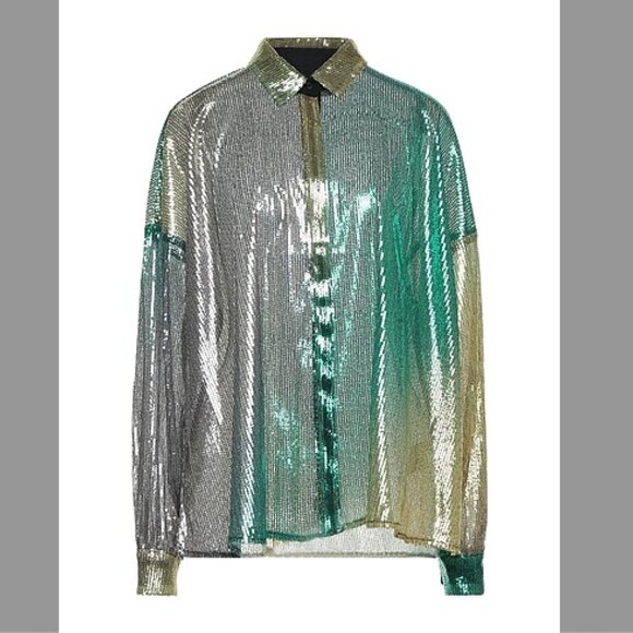Callie Lives Tops - Callie Lives Ombre Future: Marco Bologna Sequin Metallic Button Up Shirt Large